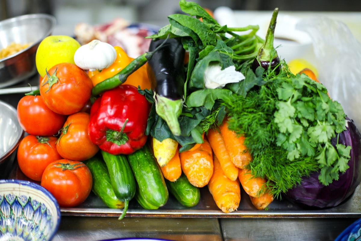 Nutritious whole foods and colorful vegetables